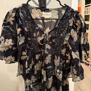 Denim & Supply Ralph Lauren Black Flutter Sleeve Blouse